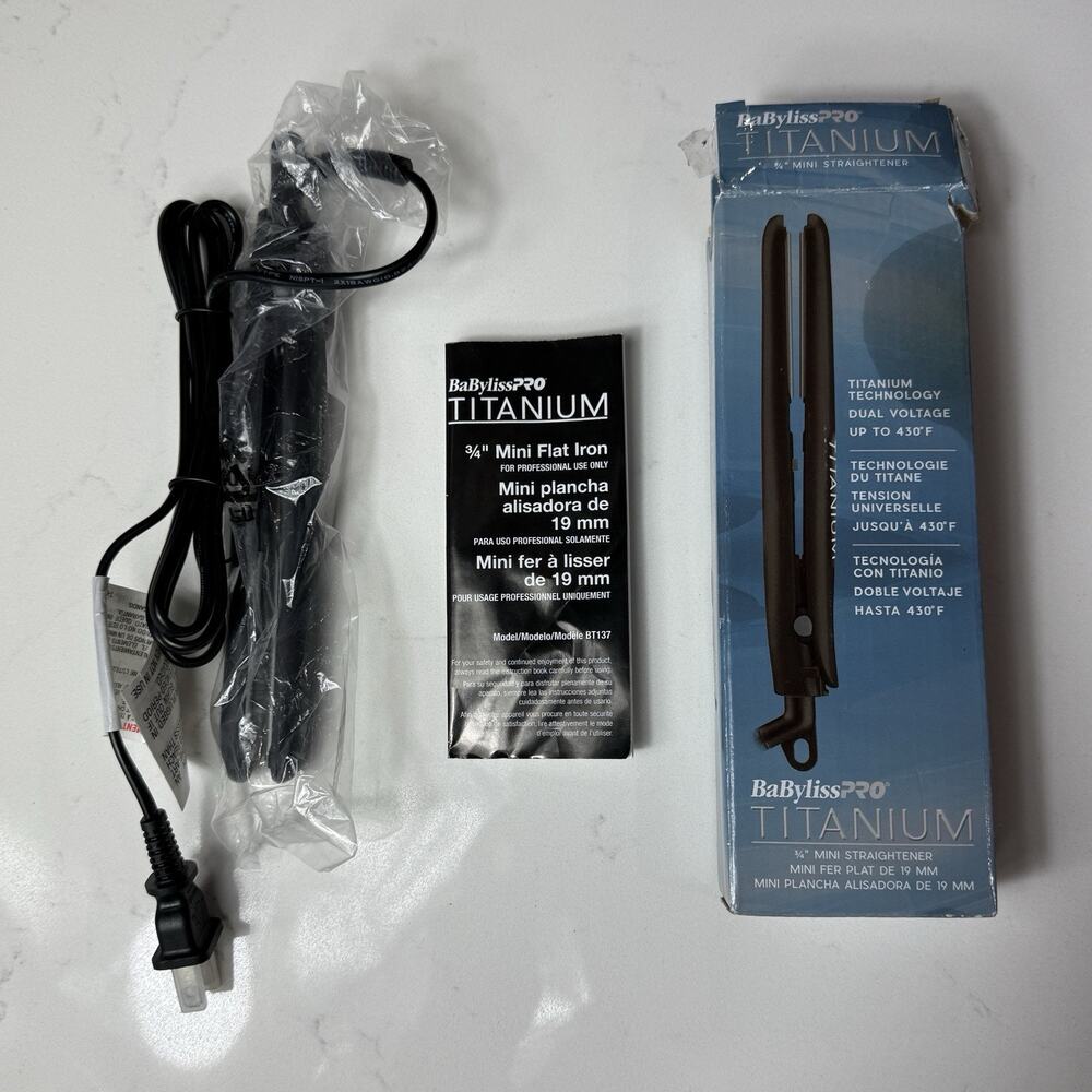 BaByliss Pro Titanium 3/4" Mini Hair Straightener (345351) New, Open Box